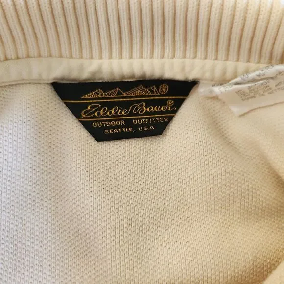 Vtg Eddie Bauer Pique Knit Polo Sweatshirt Cream 90s Gorpcore Heritage Sz XL - Picture 6 of 7